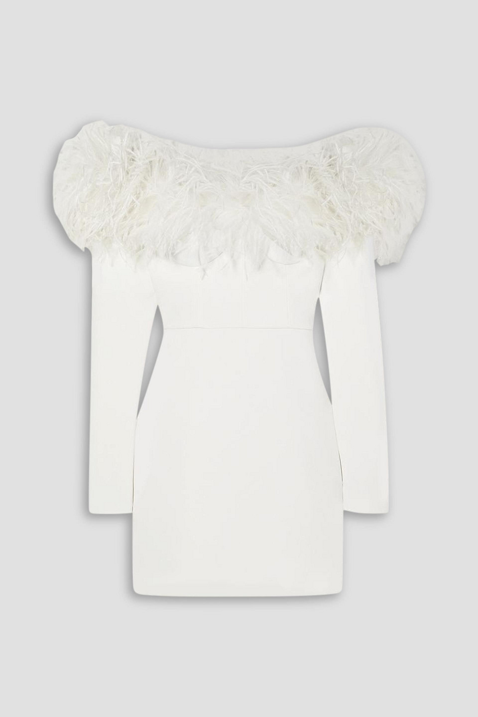Alessandra Rich Off-the-shoulder Feather-trimmed Stretch-cady Mini Dress In White