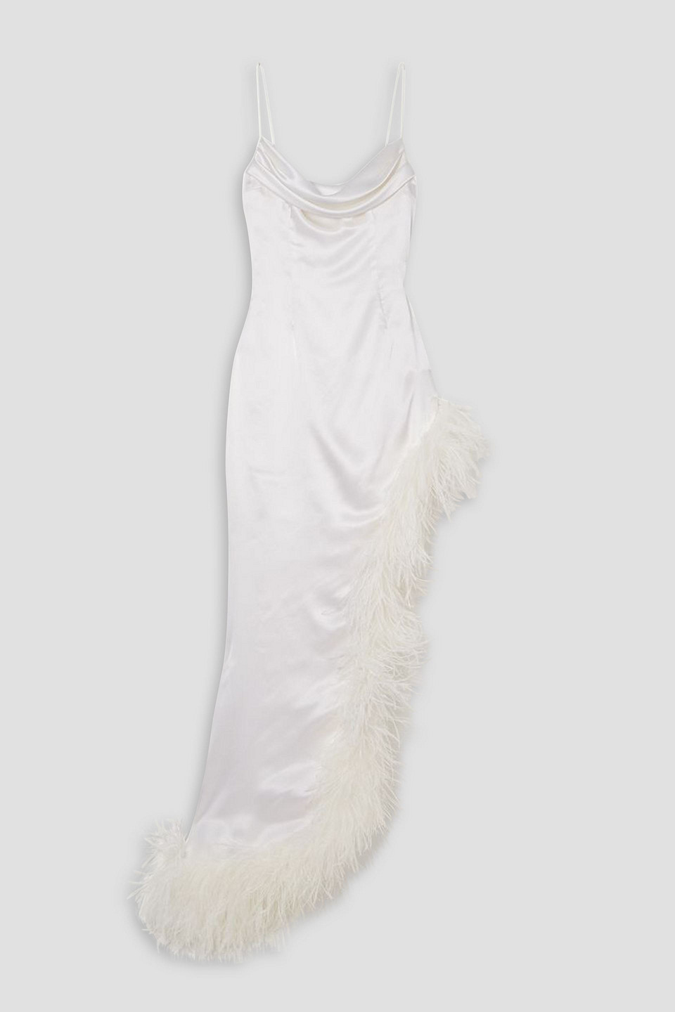 Alessandra Rich Asymmetric Feather-trimmed Silk-satin Gown In White