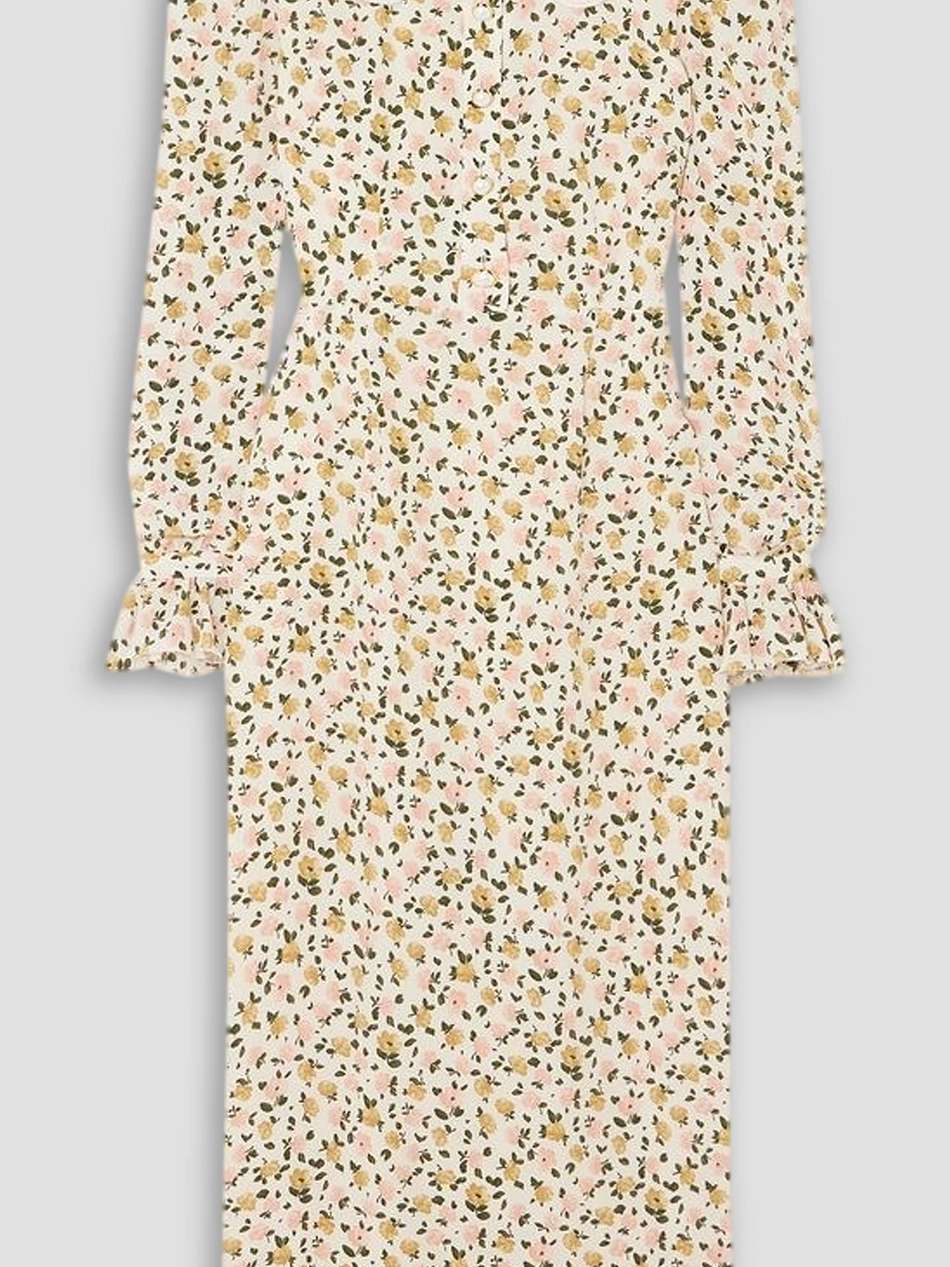 ruffled floral-print silk crepe de chine midi dress