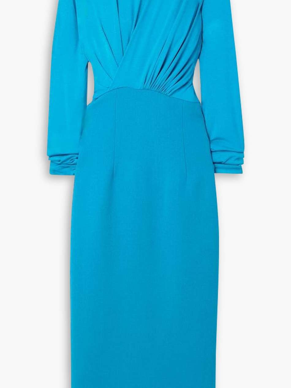gathered stretch-bamboo and wool-jersey midi dress