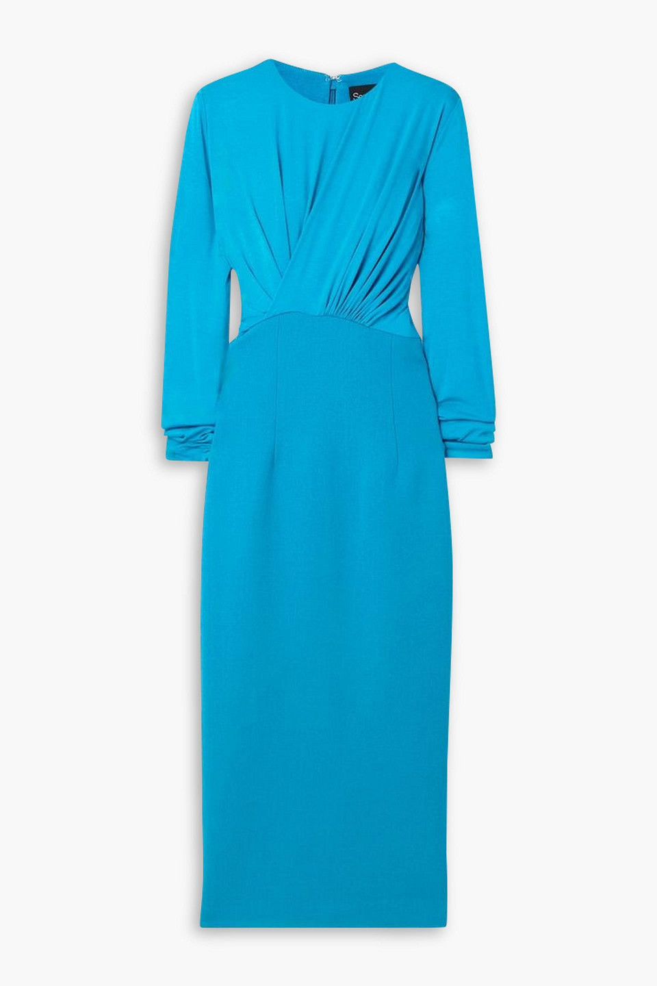 Sergio Hudson Gathered Stretch-bamboo And Wool-jersey Midi Dress In Turquoise