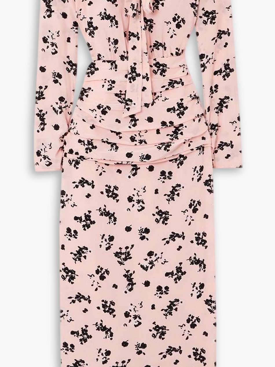 off-the-shoulder floral-print silk crepe de chine midi dress