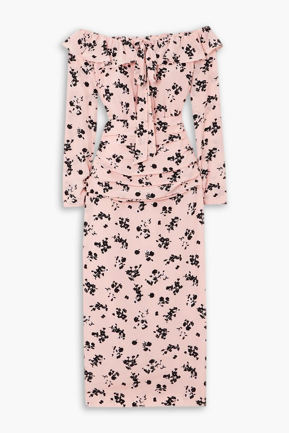 alessandra rich - off-the-shoulder floral-print silk crepe de chine midi dress - pink - it 44