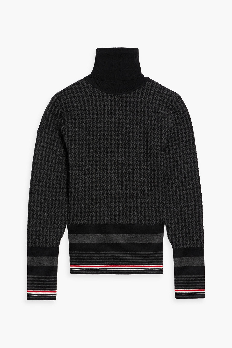 Thom Browne Houndstooth Merino Wool Turtleneck Sweater In Black