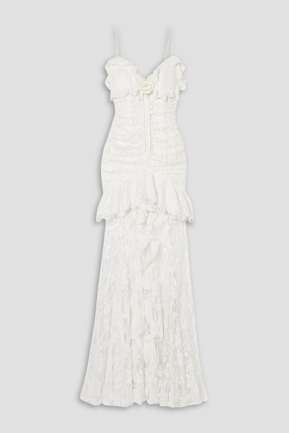 Alessandra Rich Embellished Ruffled Cotton-blend Lace Gown In White