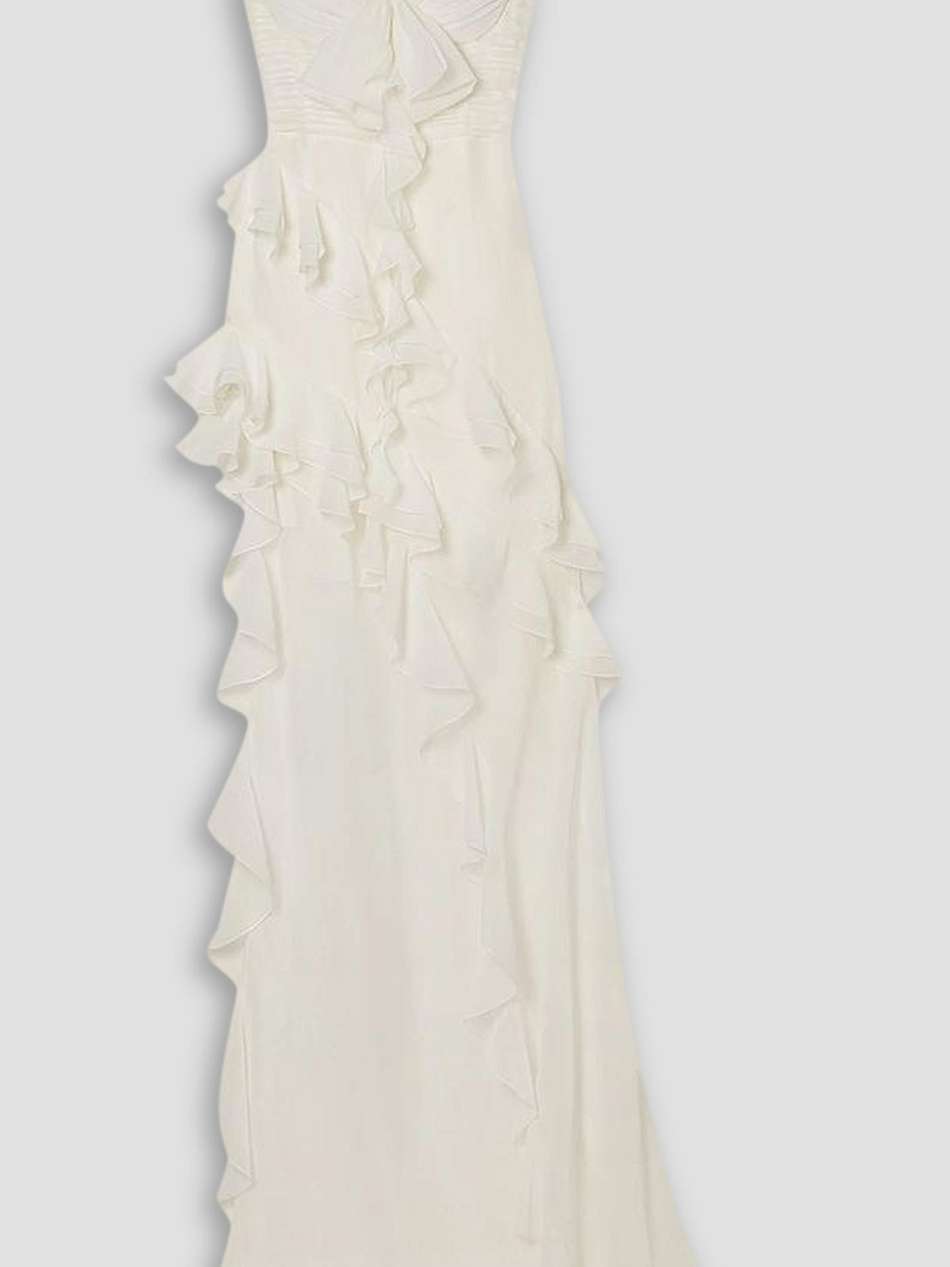 asymmetric ruffled silk-georgette gown