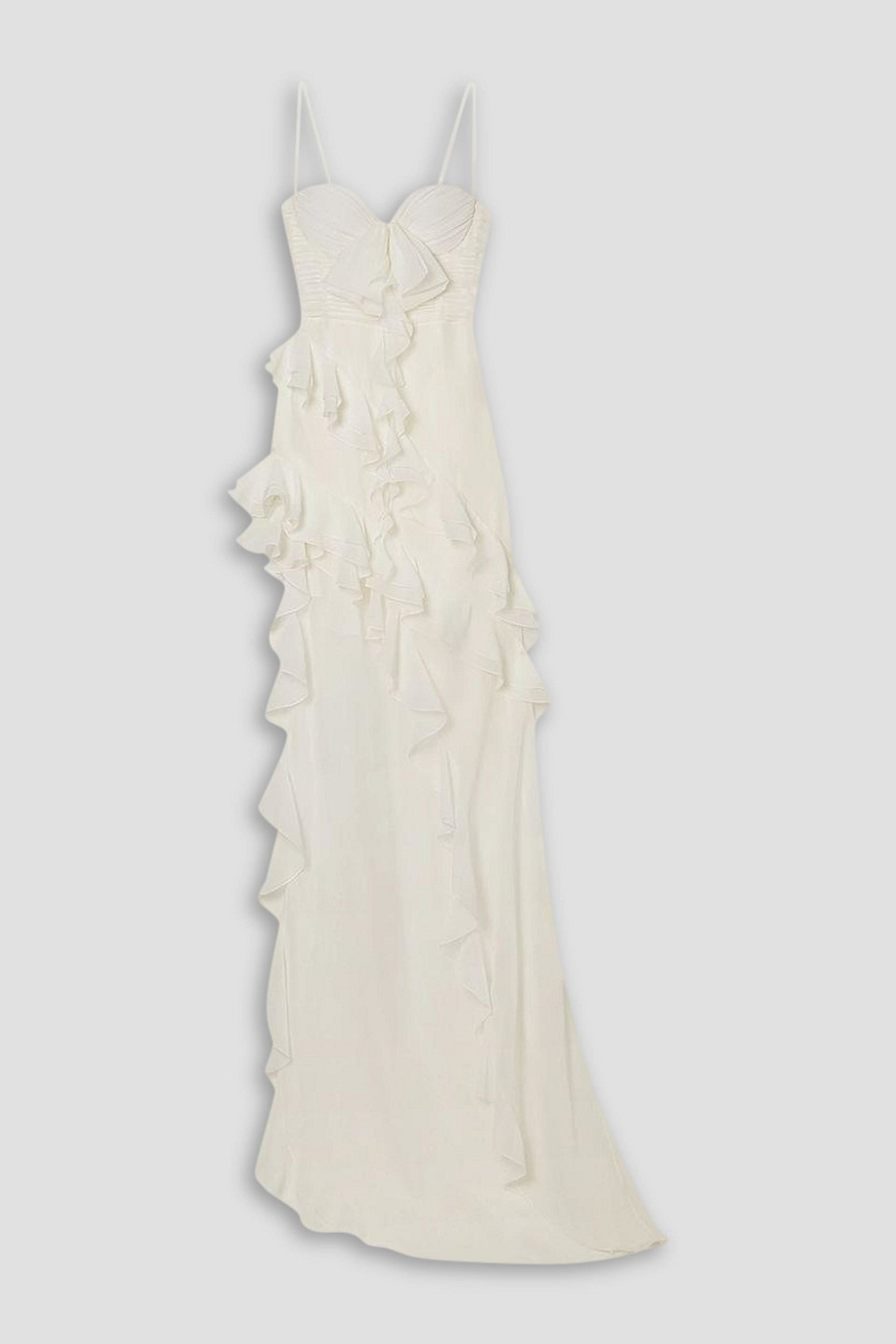 Alessandra Rich Asymmetric Ruffled Silk-georgette Gown In Off-white