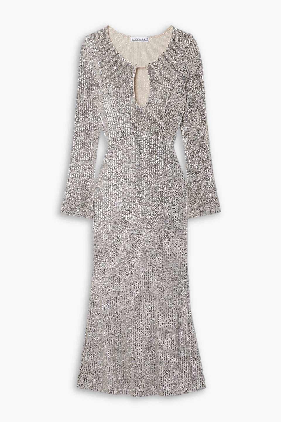 In The Mood For Love Sublime Cutout Sequined Tulle Midi Dress In Silver
