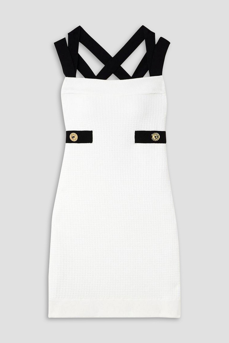 Patou Embellished Waffle-knit Mini Dress In White