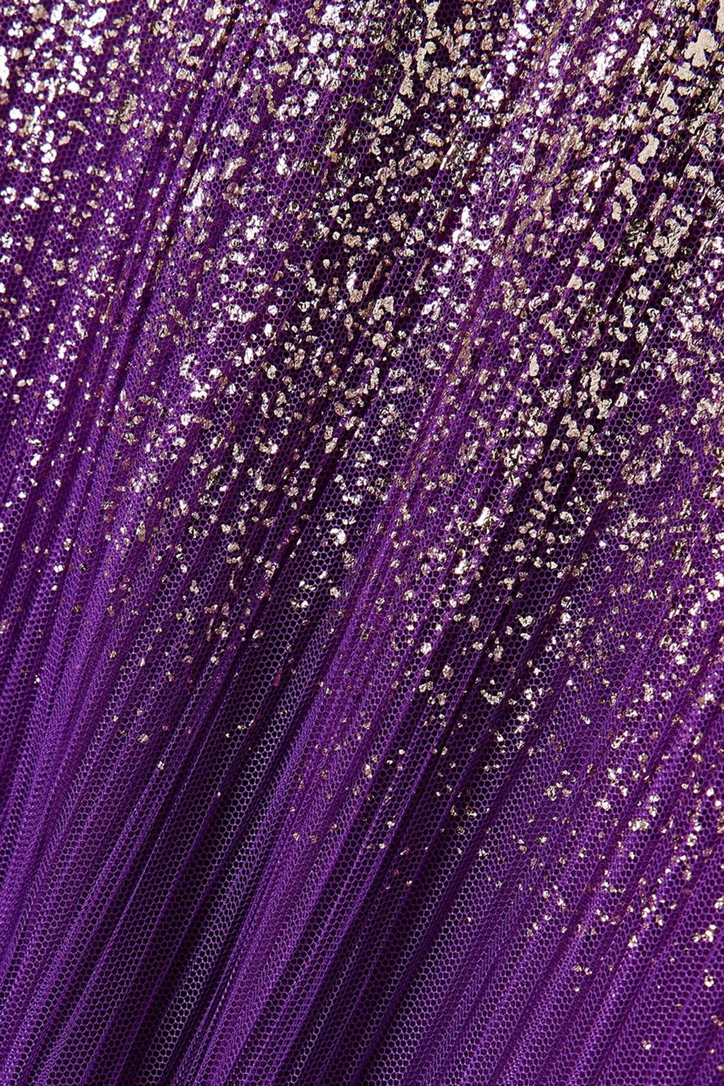 DIMA AYAD One-shoulder dégradé metallic plissé-tulle gown