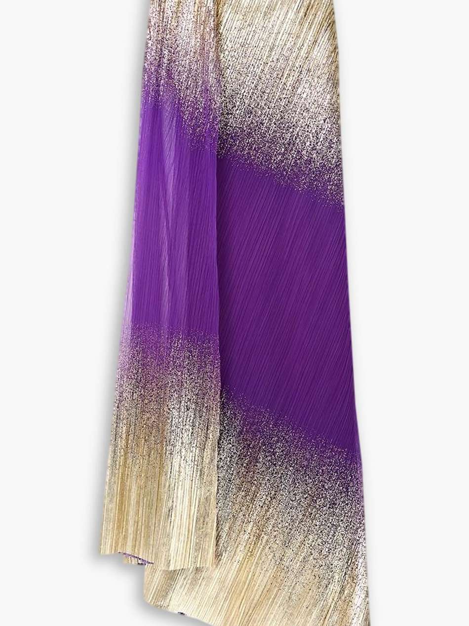 one-shoulder dégradé metallic plissé-tulle gown