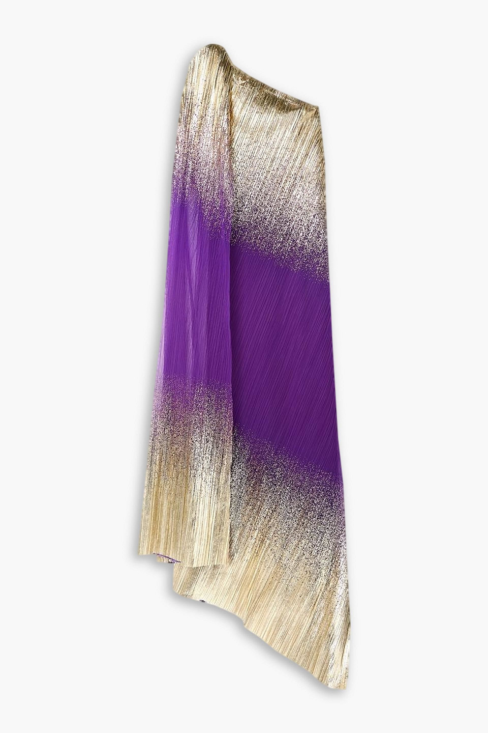 Dima Ayad One-shoulder Dégradé Metallic Plissé-tulle Gown In Purple