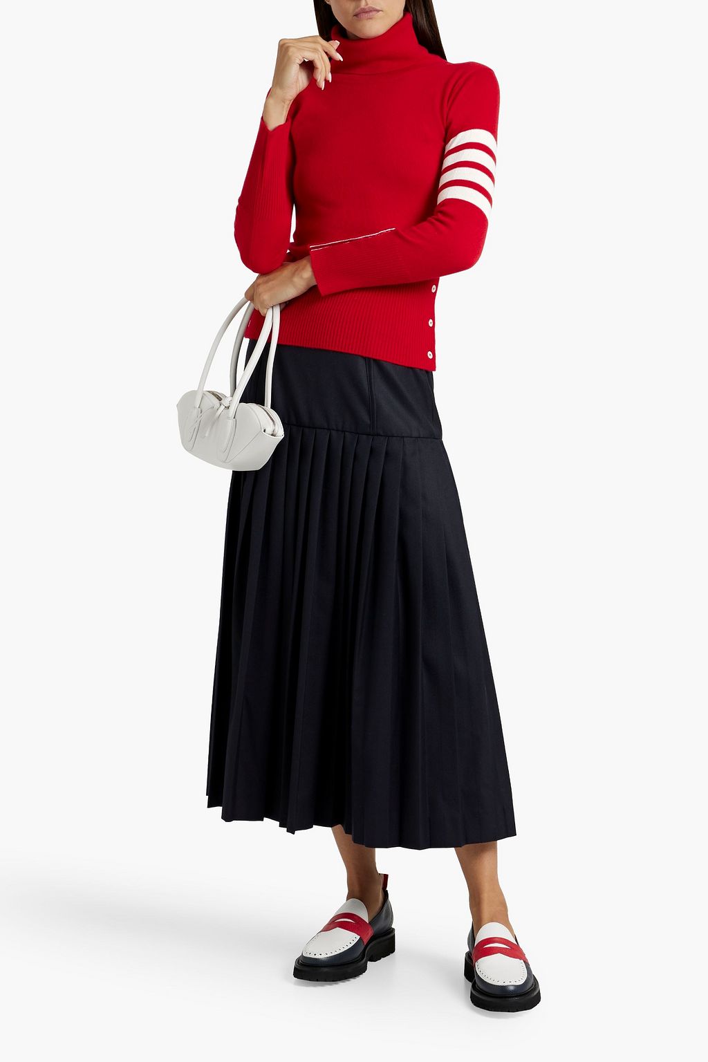 THOM BROWNE Striped cashmere turtleneck sweater