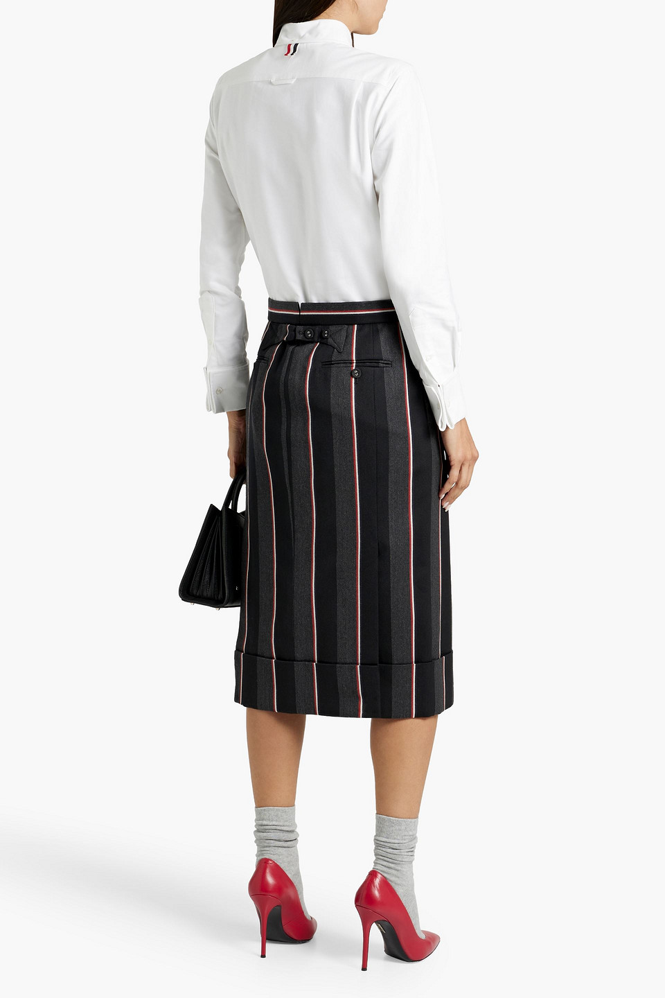 Thom Browne Cotton Oxford, Piqué And Striped Wool-blend Midi Shirt Dress In White