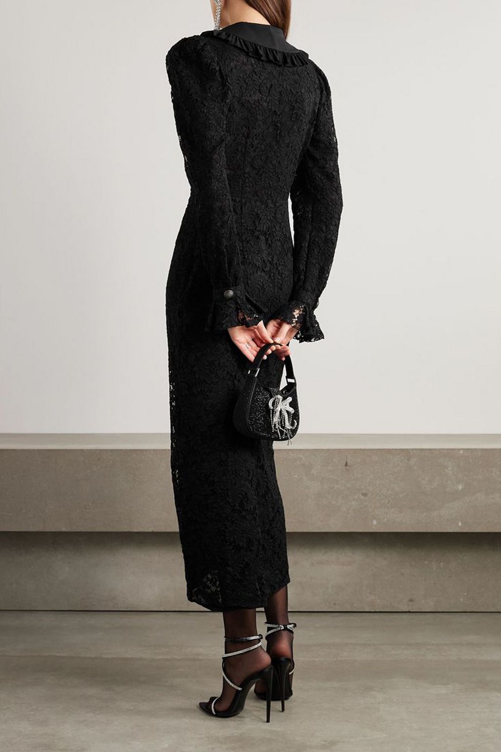 ALESSANDRA RICH Silk-trimmed ruffled lace maxi dress