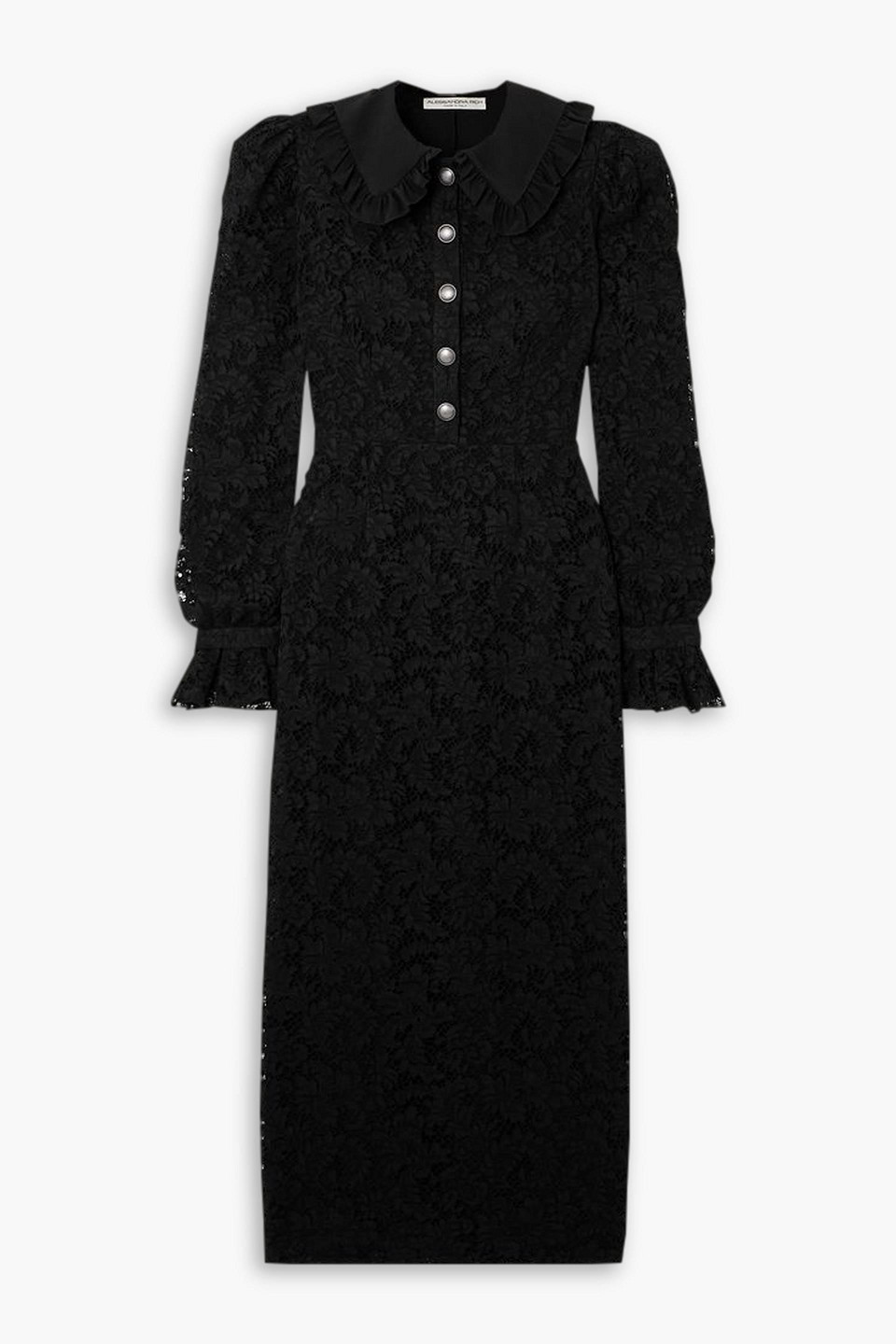 Alessandra Rich Puff-sleeve Cotton Blend Lace Maxi Dress In Black