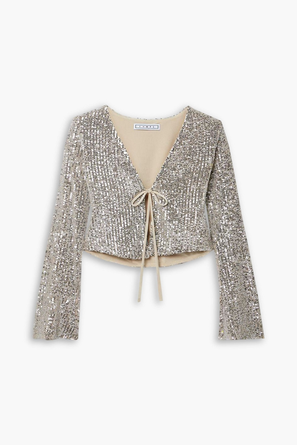 In The Mood For Love Ruddy Tie-front Sequined Tulle Top In Silver