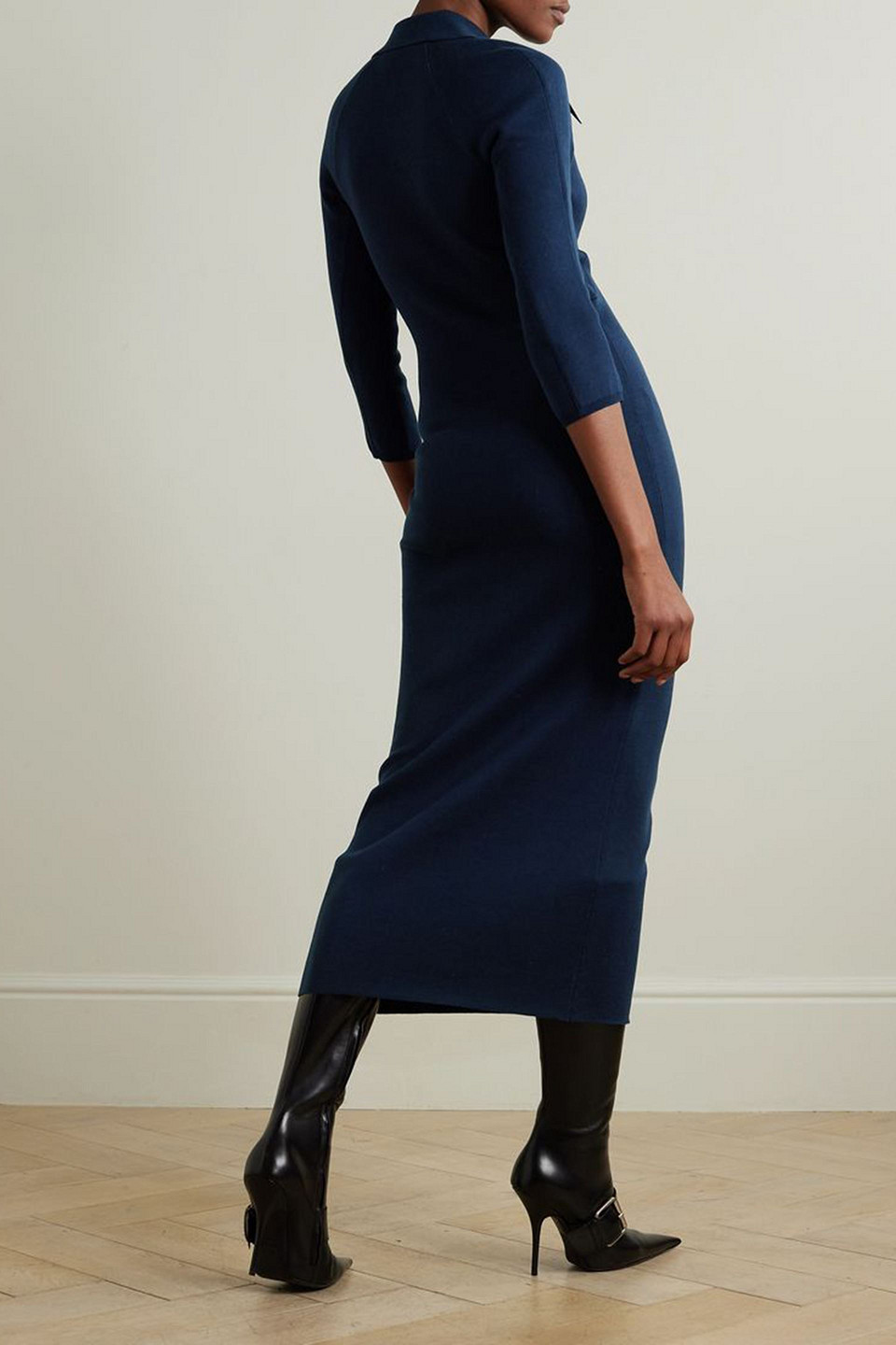 16arlington Alerone Silk And Cotton-blend Midi Dress In Navy