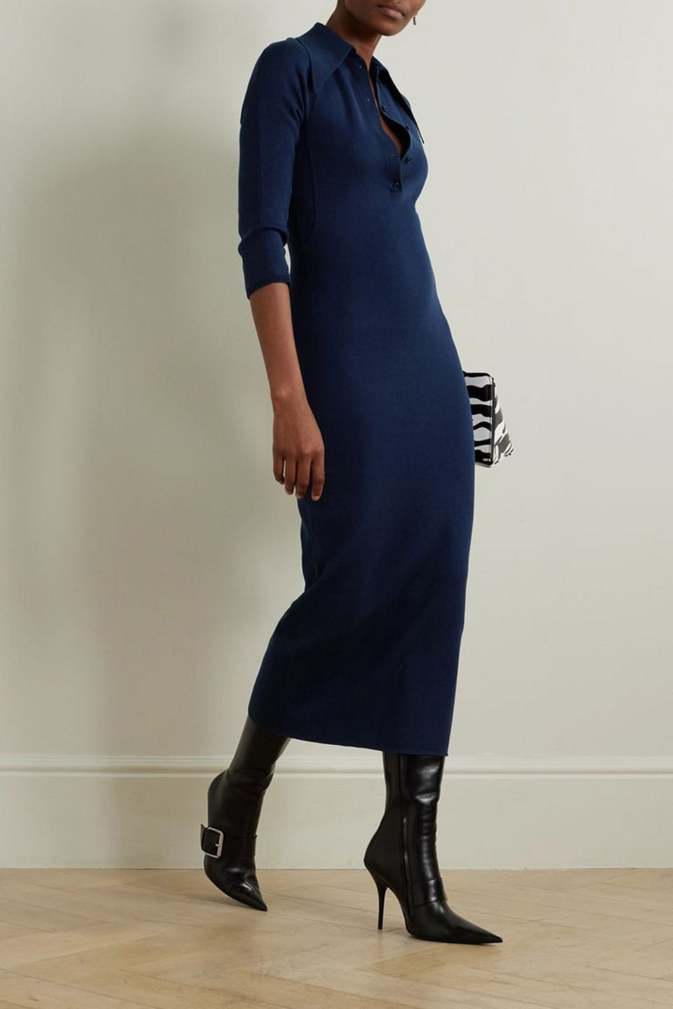 16arlington Alerone Silk And Cotton-blend Midi Dress In Navy