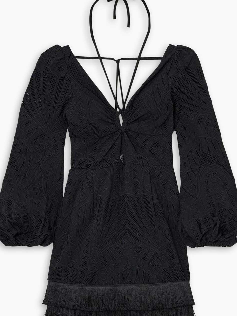 fringed broderie anglaise mini dress