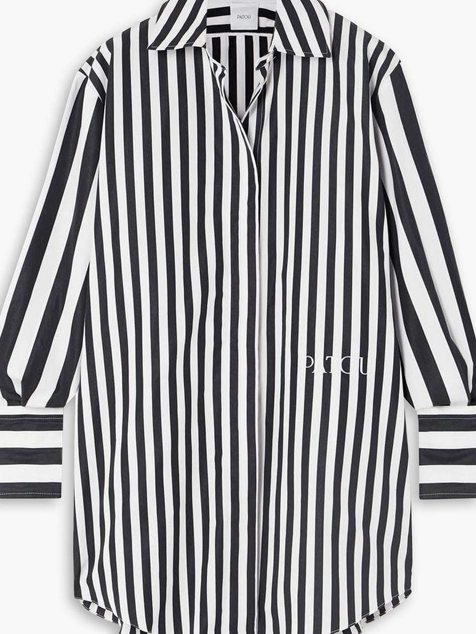 iconic oversized embroidered striped cotton-poplin mini shirt dress