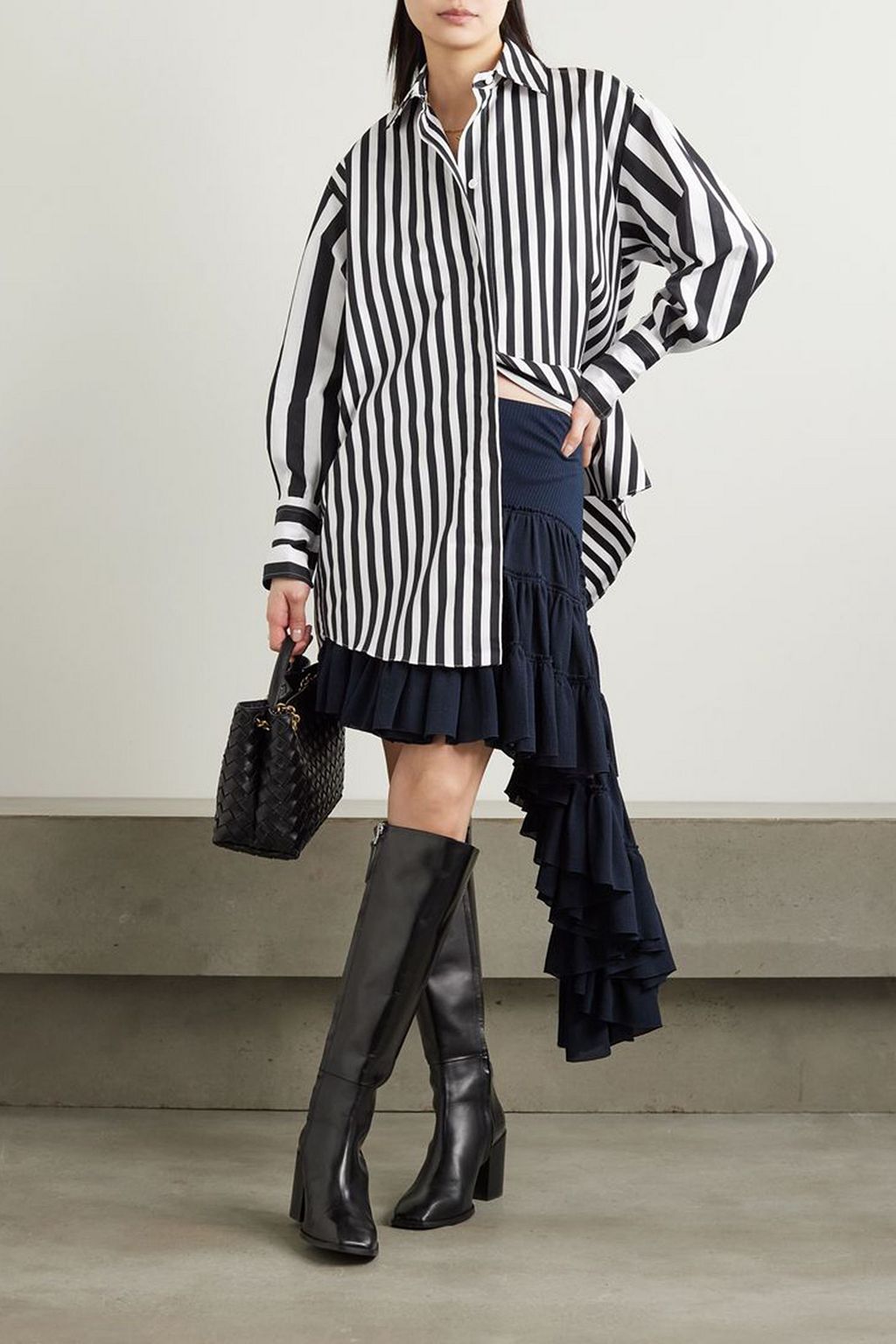 PATOU Iconic oversized embroidered striped cotton-poplin mini shirt dress