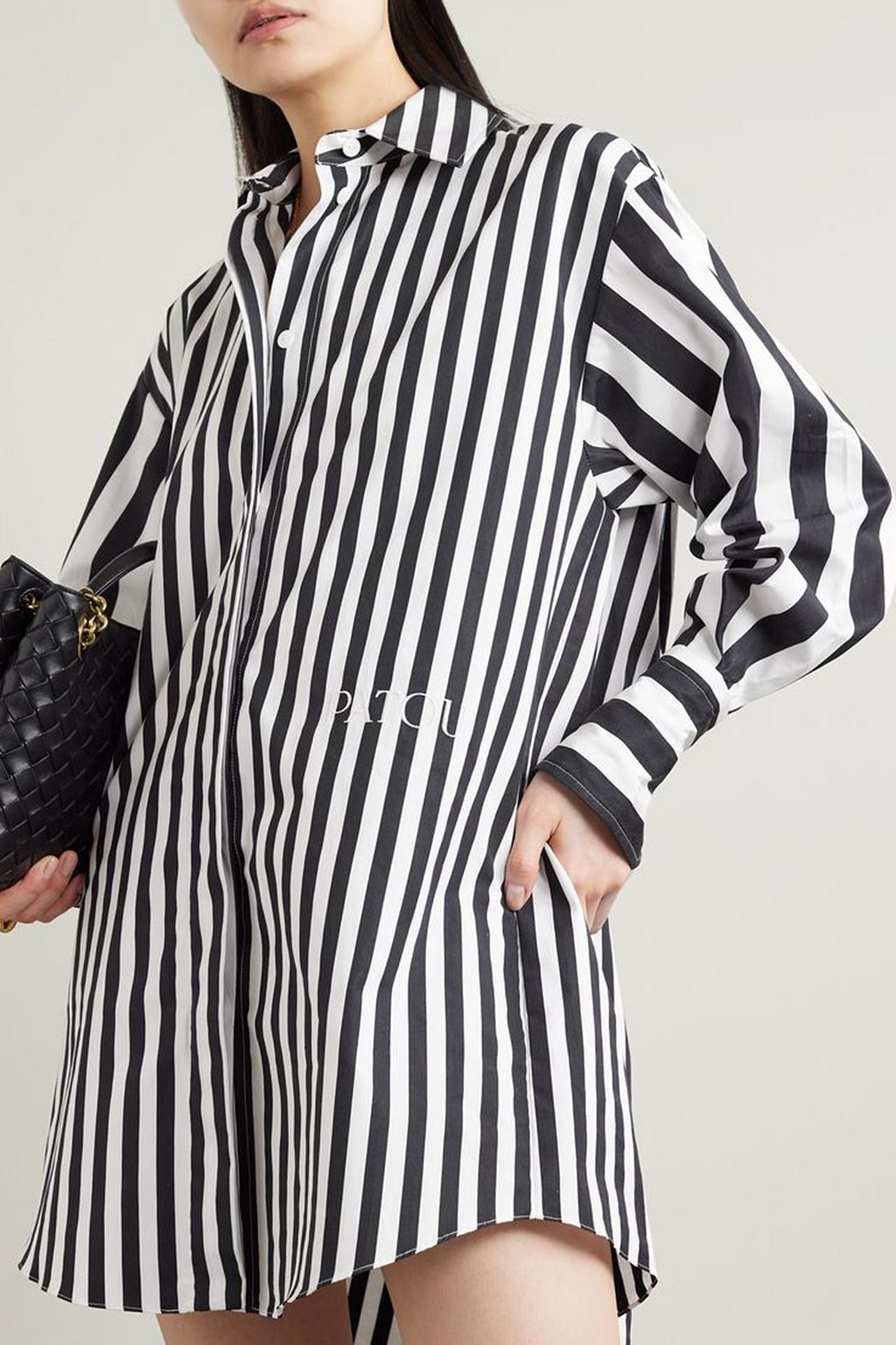 PATOU Iconic oversized embroidered striped cotton-poplin mini shirt dress