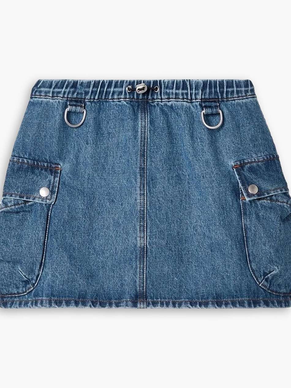 denim cargo mini skirt