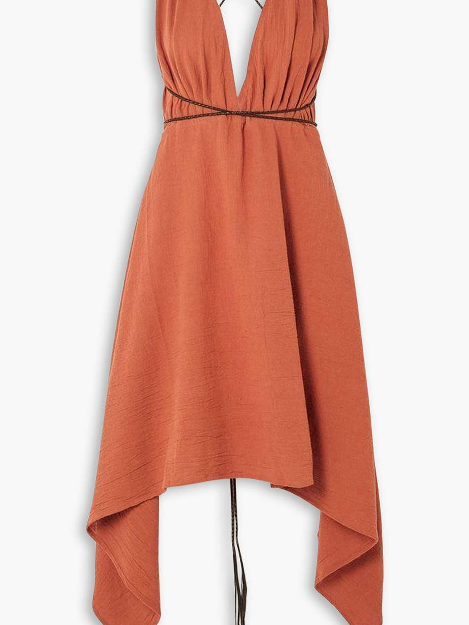 charki leather-trimmed cotton-gauze dress