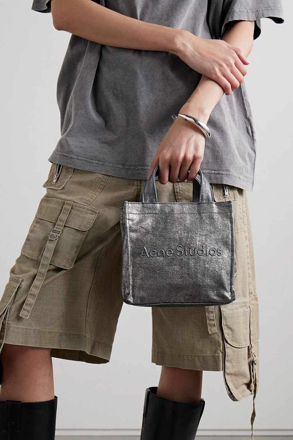 ACNE STUDIOS Embossed distressed metallic denim tote