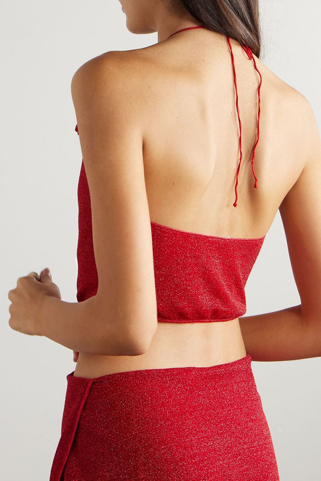 OSÉREE Lumière cropped metallic stretch-knit halterneck top