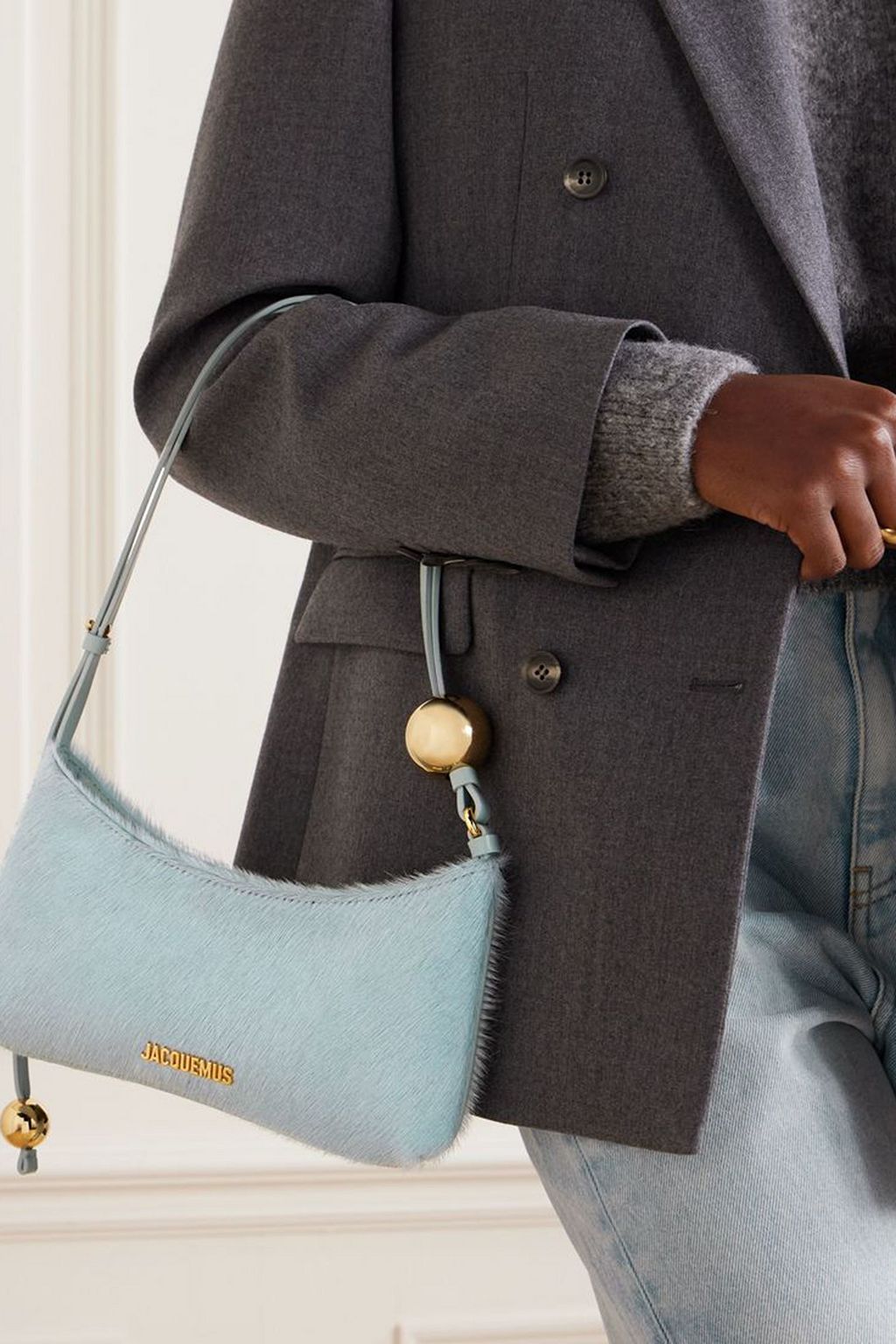 JACQUEMUS Le Bisou Perle embellished calf hair shoulder bag