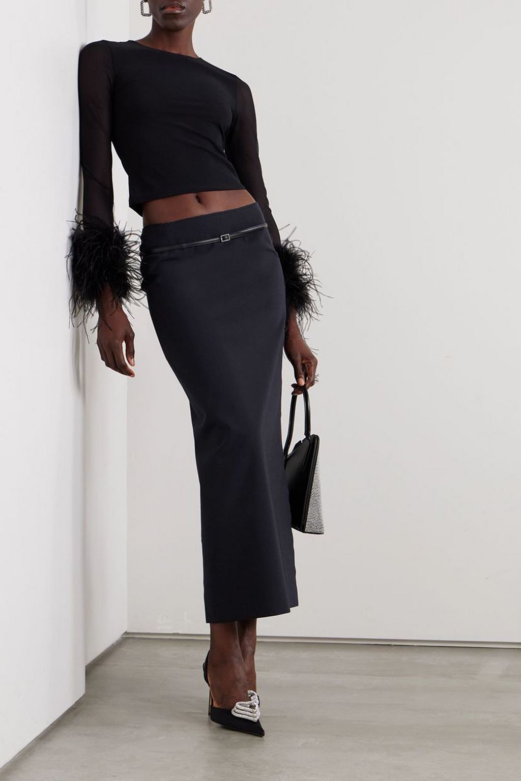 16ARLINGTON Belted cady maxi skirt