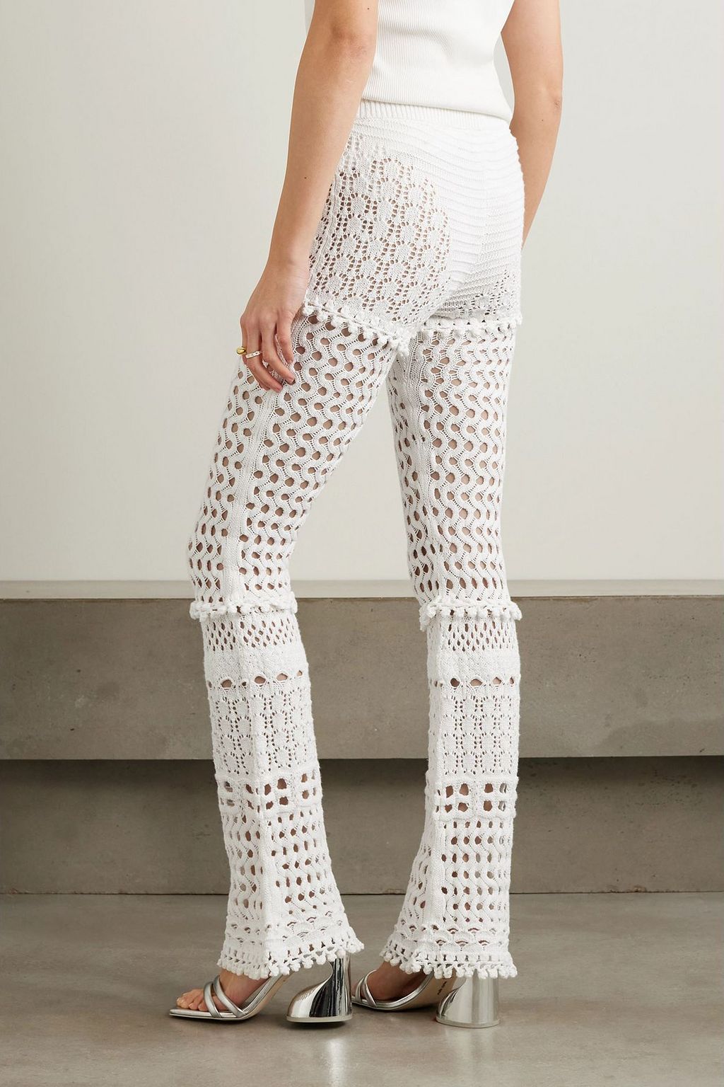 RETROFÊTE Kyla iridescent crochet-knit cotton-blend straight-leg pants