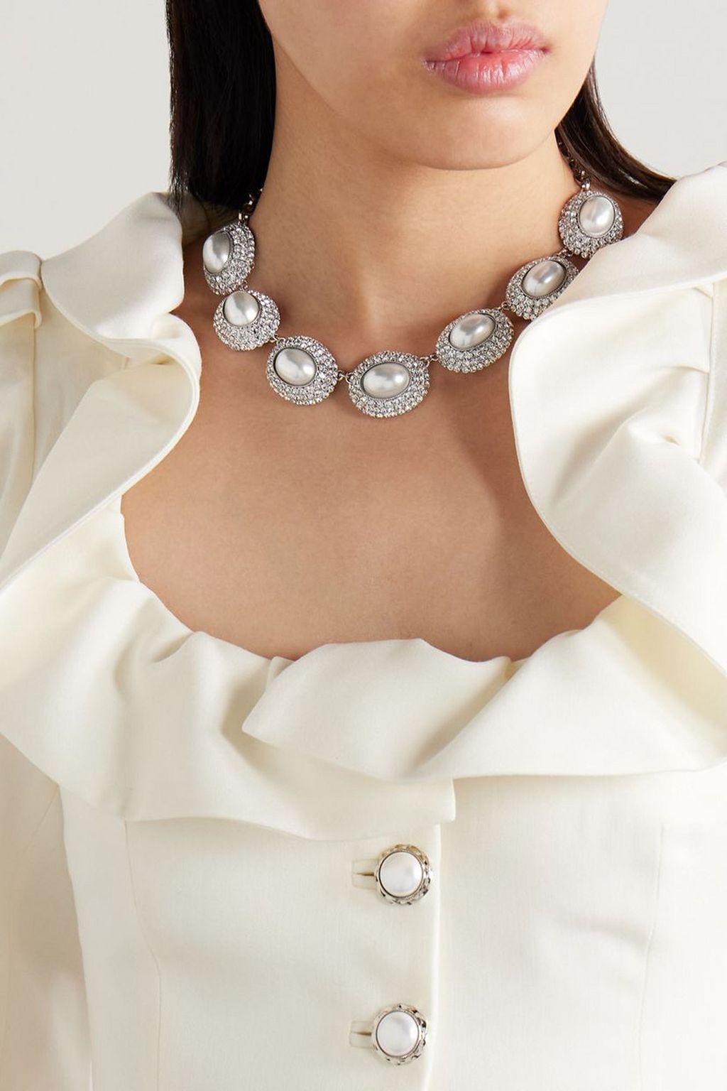 ALESSANDRA RICH Silver-tone, crystal and faux pearl choker
