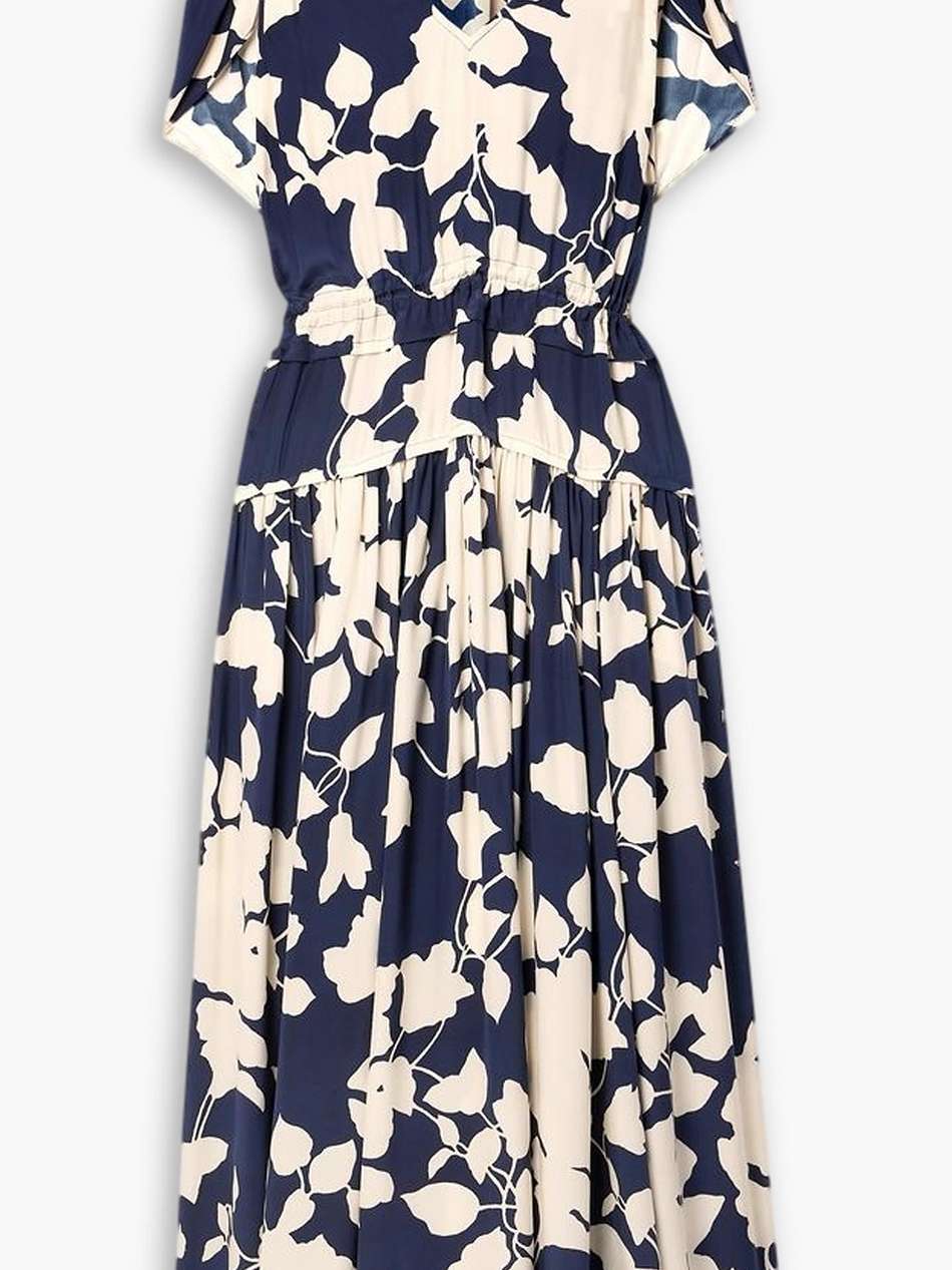 cape-effect ruffled floral-print silk-crepe midi dress