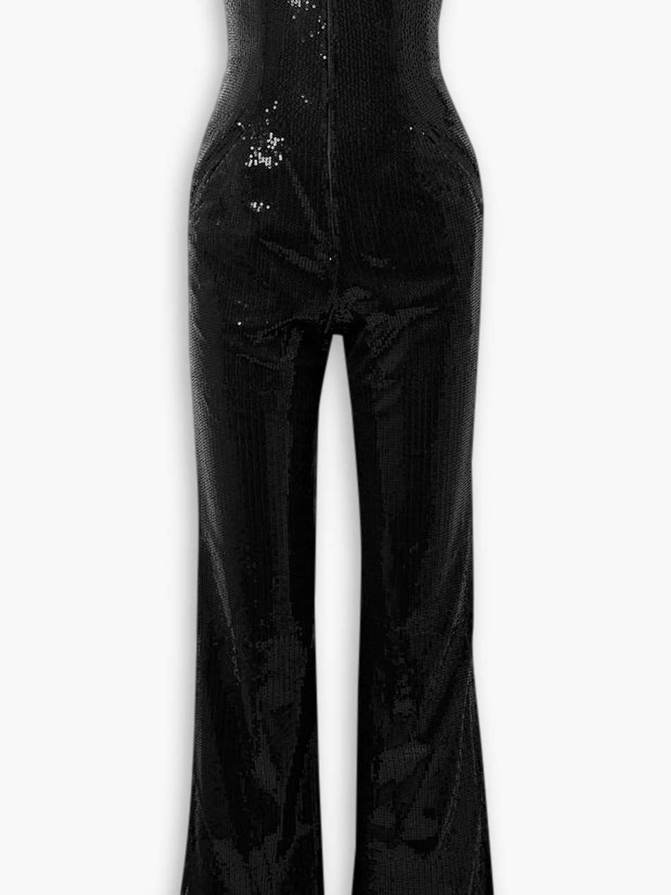 showstopper strapless sequined tulle jumpsuit