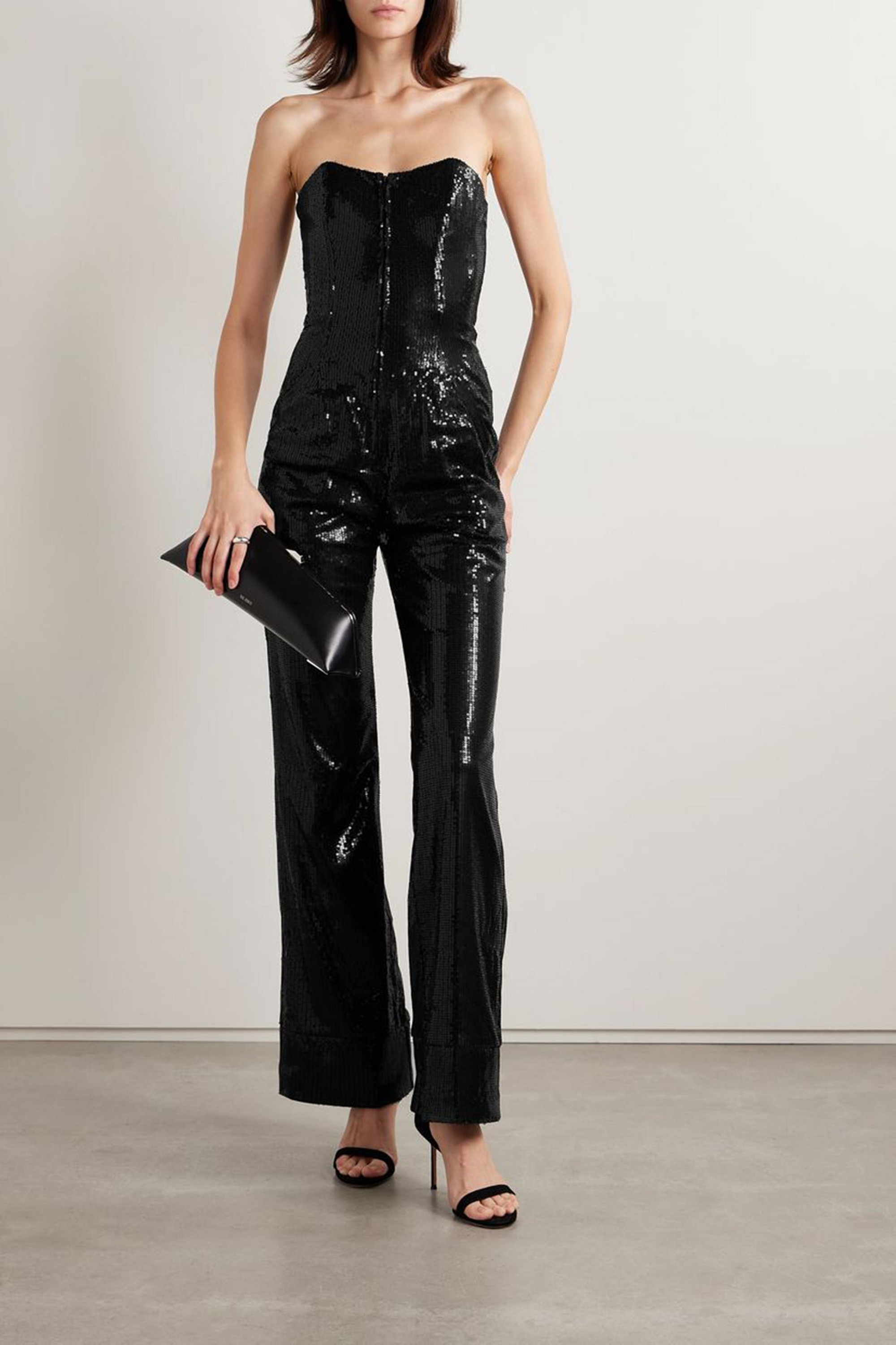 RIVET UTILITY Showstopper strapless sequined tulle jumpsuit