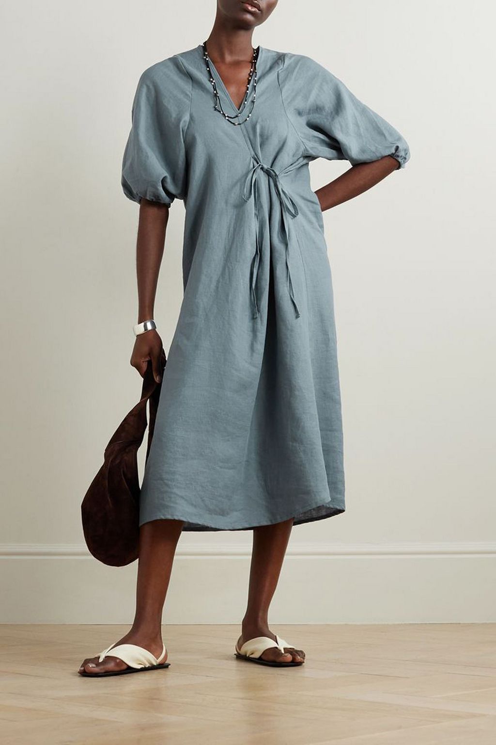 DEIJI STUDIOS Linen midi wrap dress