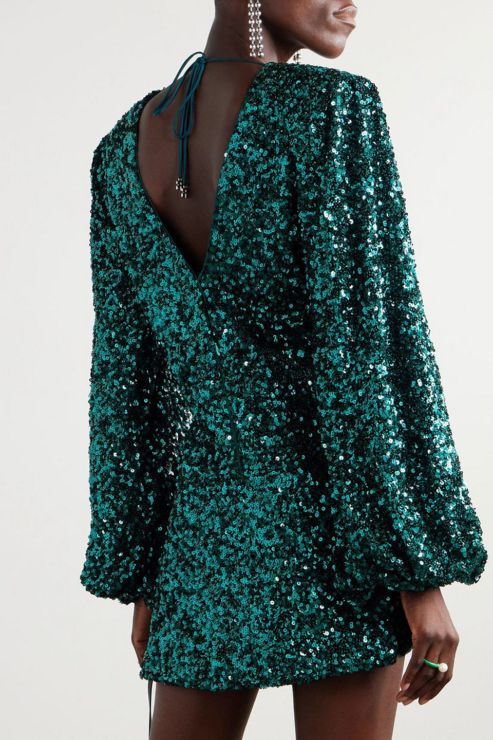 Rotate Birger Christensen Darsie Sequined Stretch Recycled-chiffon Mini Dress In Emerald