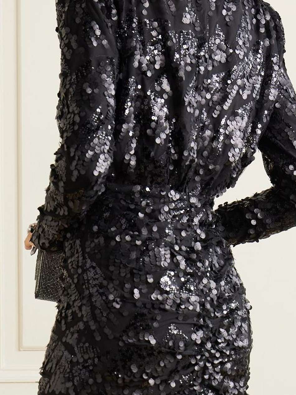 sue sequin-trimmed chiffon mini dress