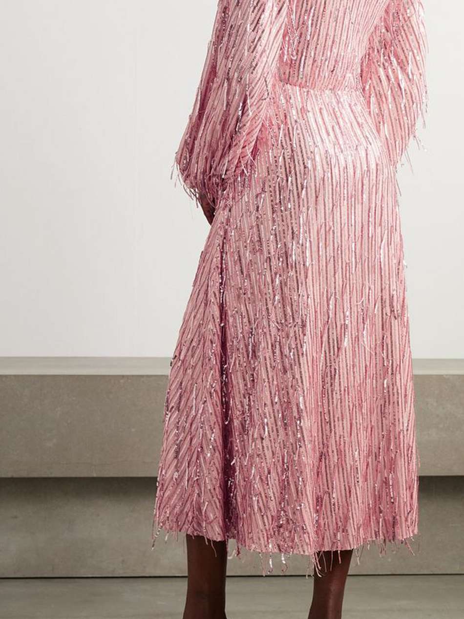 sirin sequined chiffon midi dress