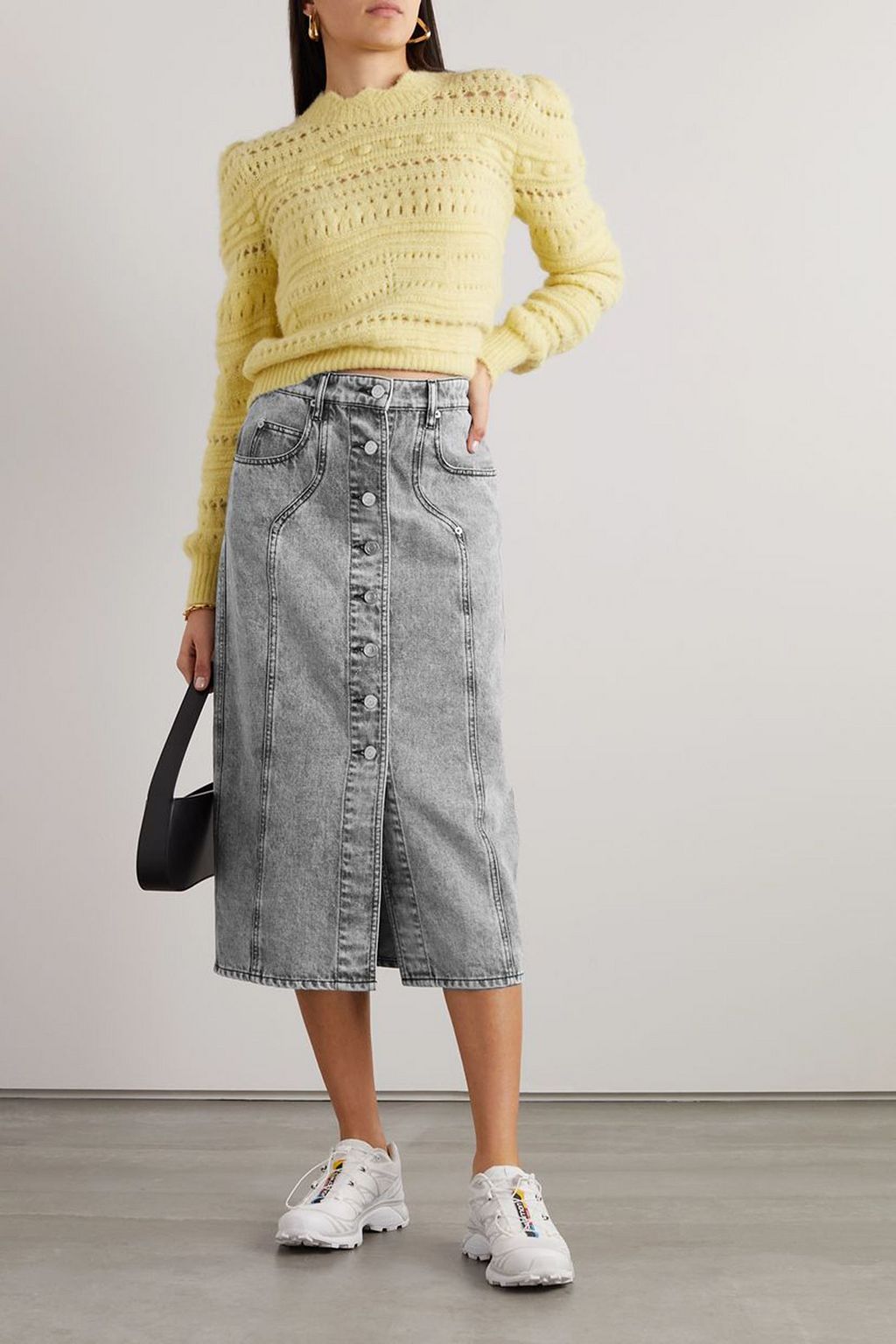 MARANT ÉTOILE Vandy bleached denim midi skirt