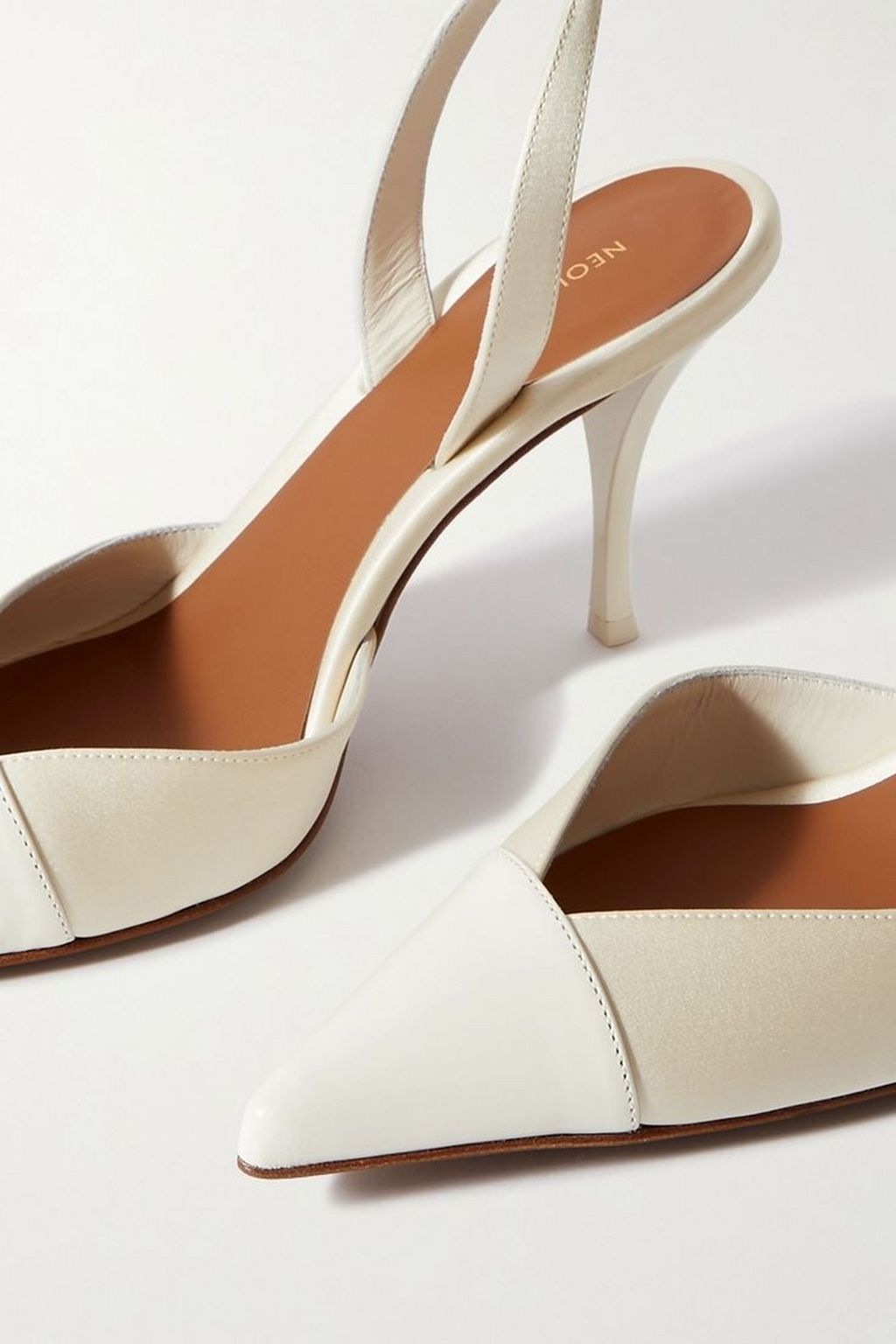 NEOUS Samaya asymmetric leather-trimmed satin slingback pumps