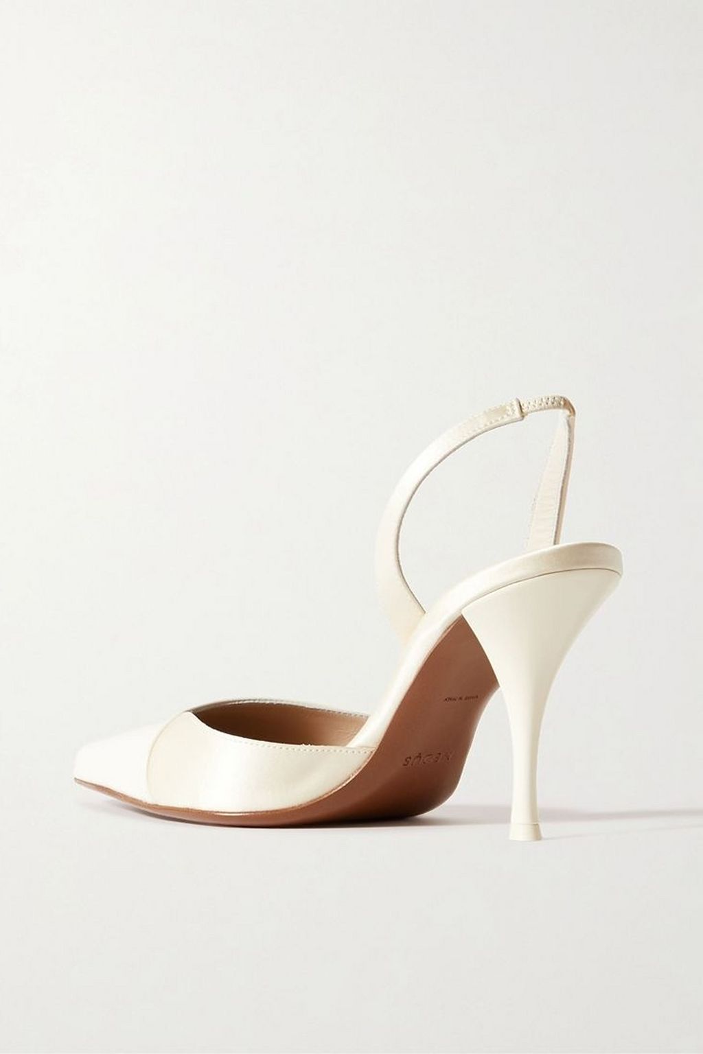 NEOUS Samaya asymmetric leather-trimmed satin slingback pumps