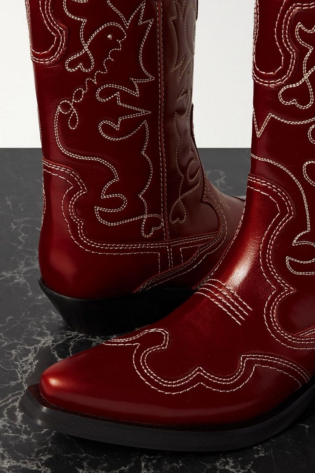GANNI Embroidered leather cowboy boots