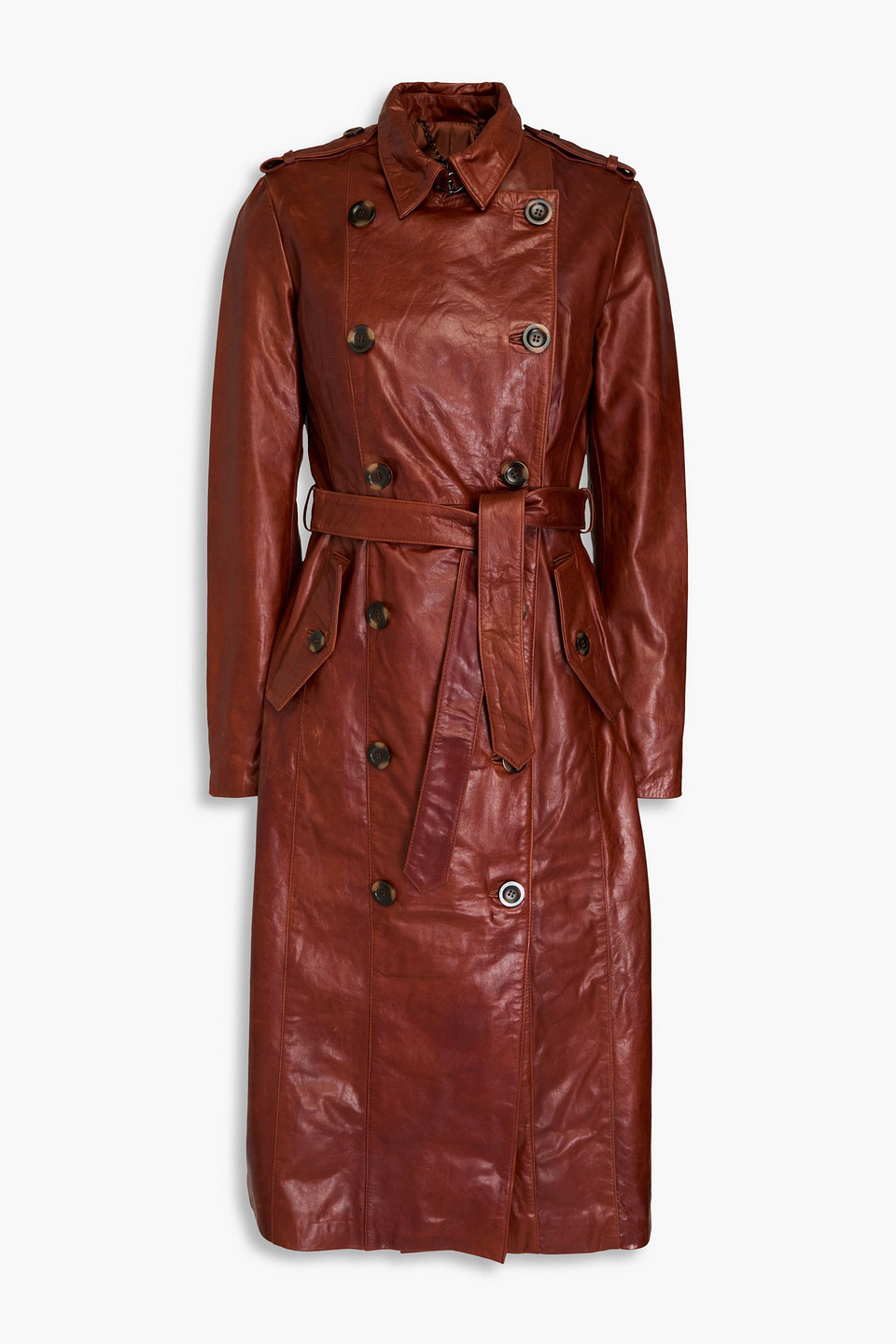 Muubaa Belted Leather Trench Coat In Brown