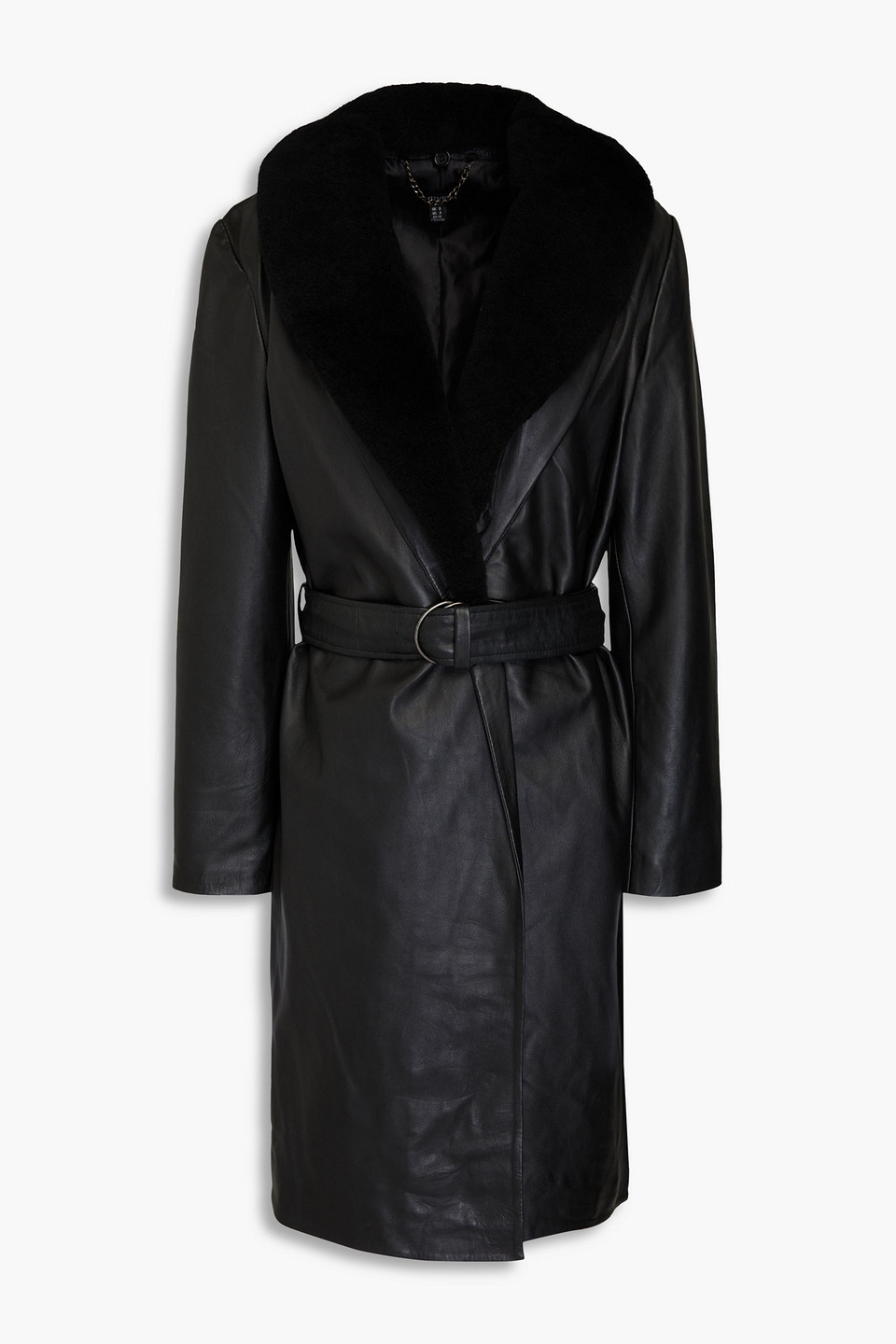 Muubaa Belted Shearling-trimmed Leather Coat In Black
