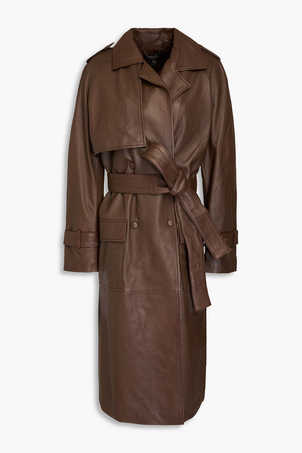 Muubaa Hazel Leather Trench Coat In Chocolate