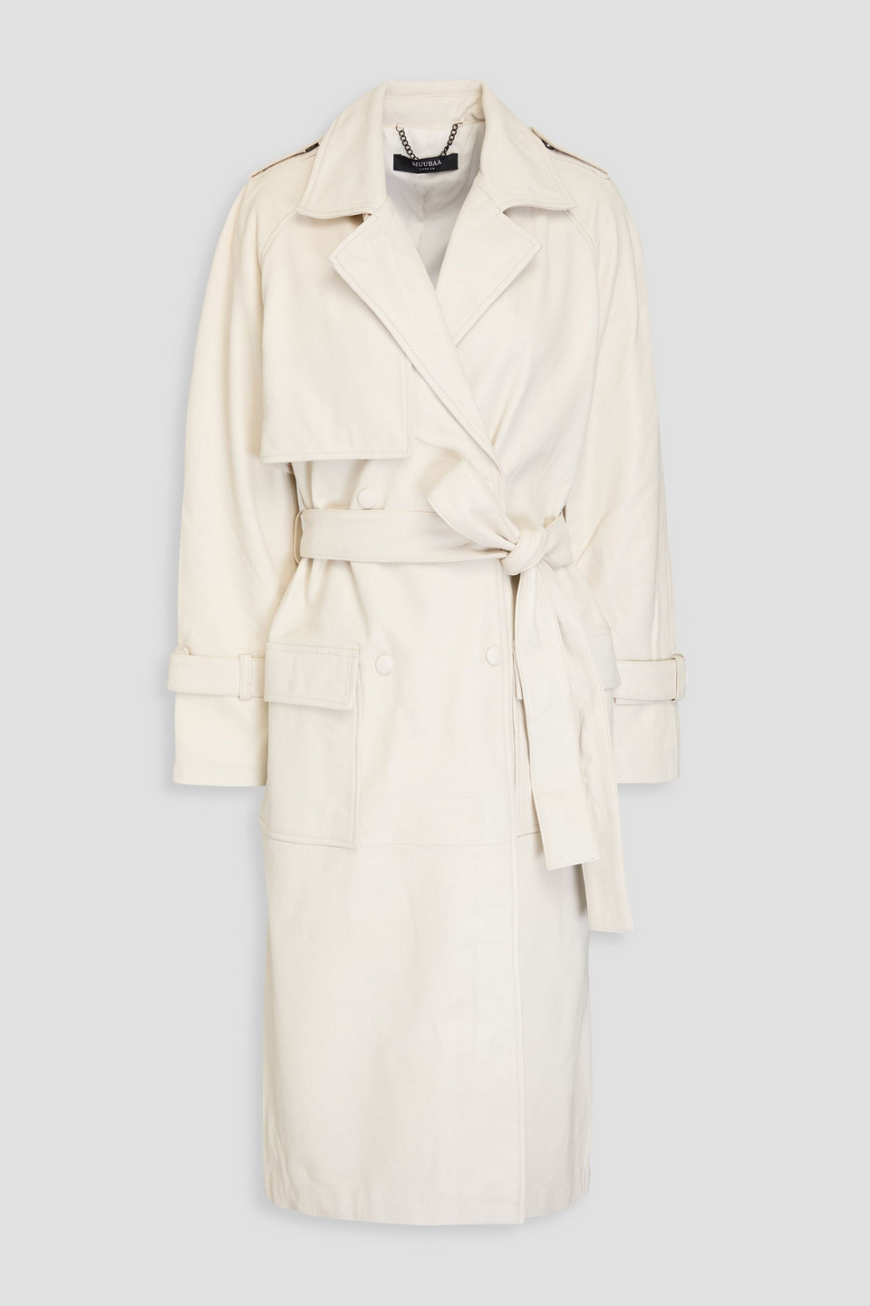 Muubaa Hazel Leather Trench Coat In Off-white